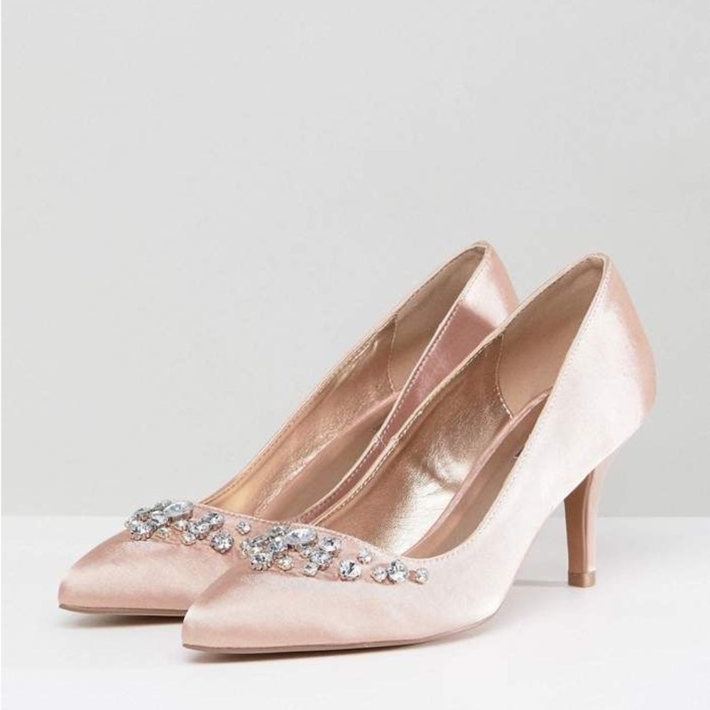 Wedding shoes blush pink satin and embellished shoe heels / stilettos